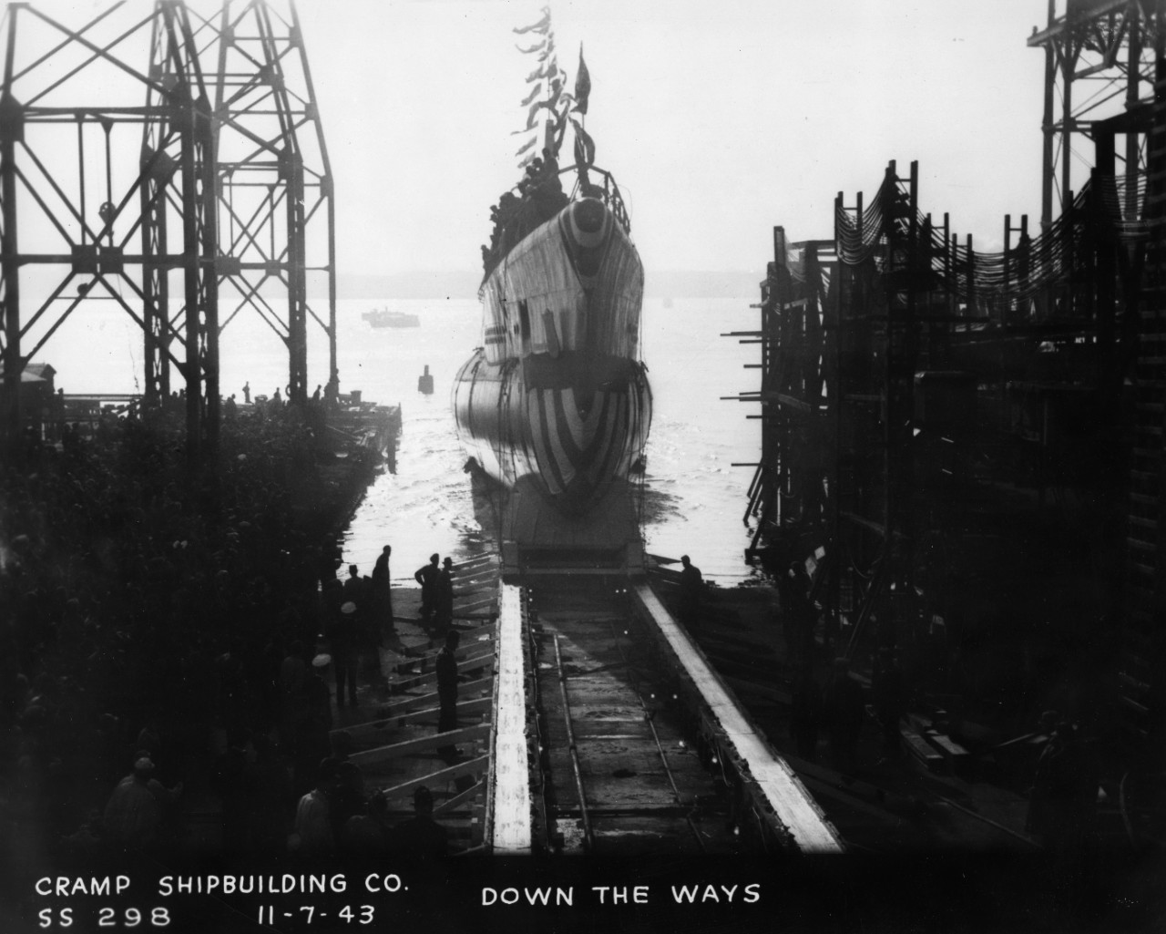 USS Lionfish (SS-298) sliding down the ways at Cramp Shipbuilding Company