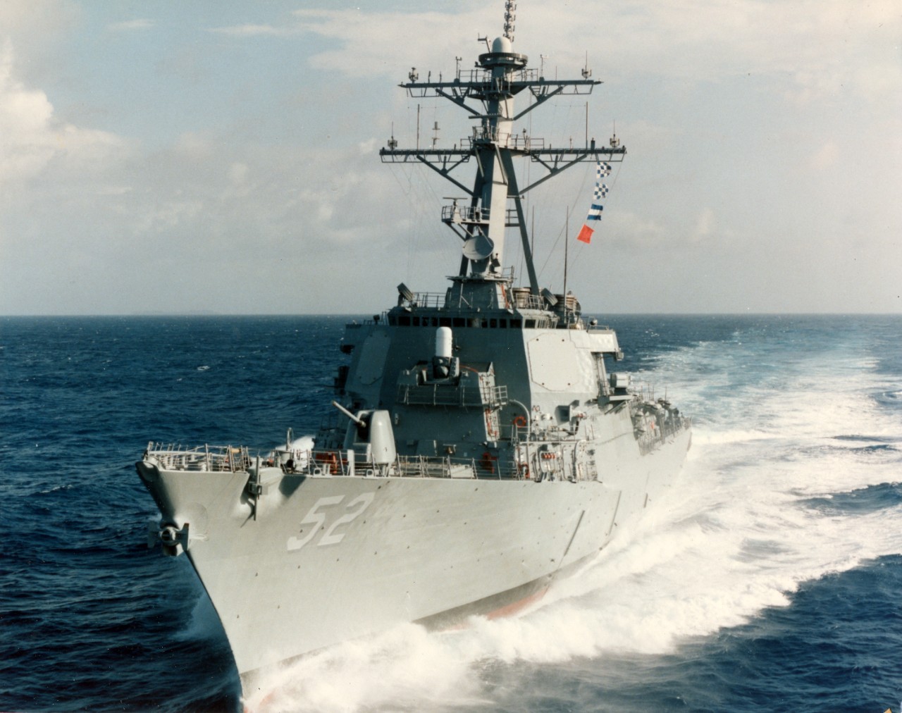 <p>Port-bow view of USS Barry (DDG-52) at sea. Date and location unknown.</p>
