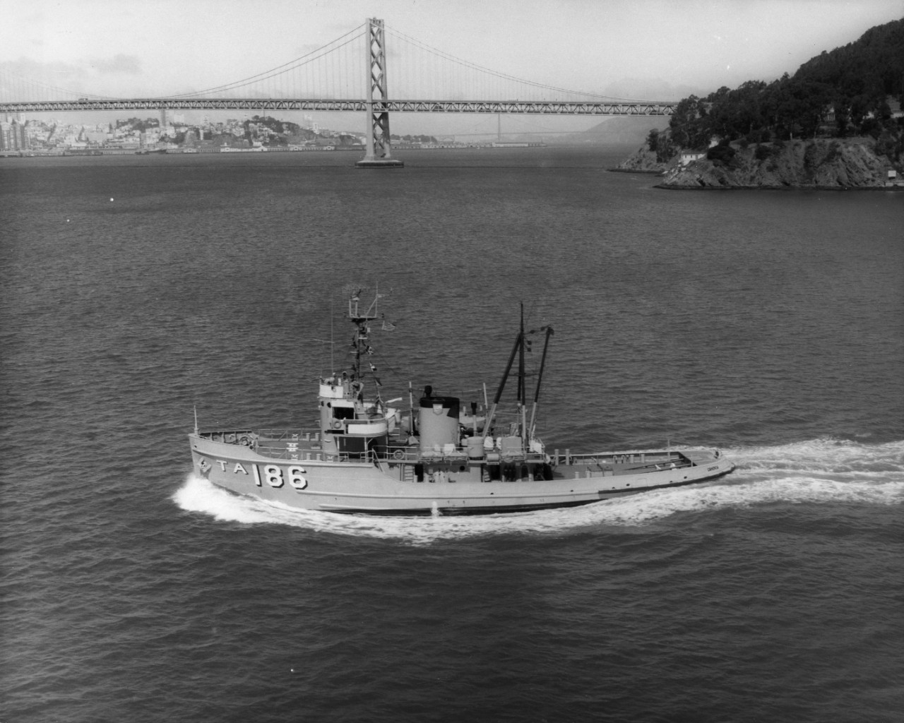 USS Cahokia (ATA-186) underway in San Francisco Bay