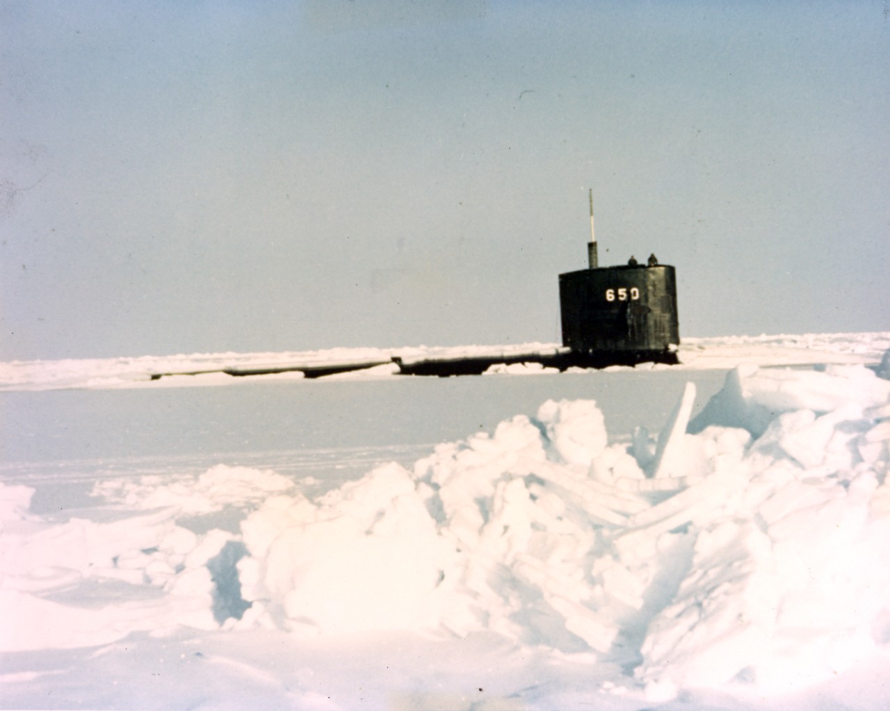 USS Pargo (SSN-650) breaks through polar ice, Spring 1969