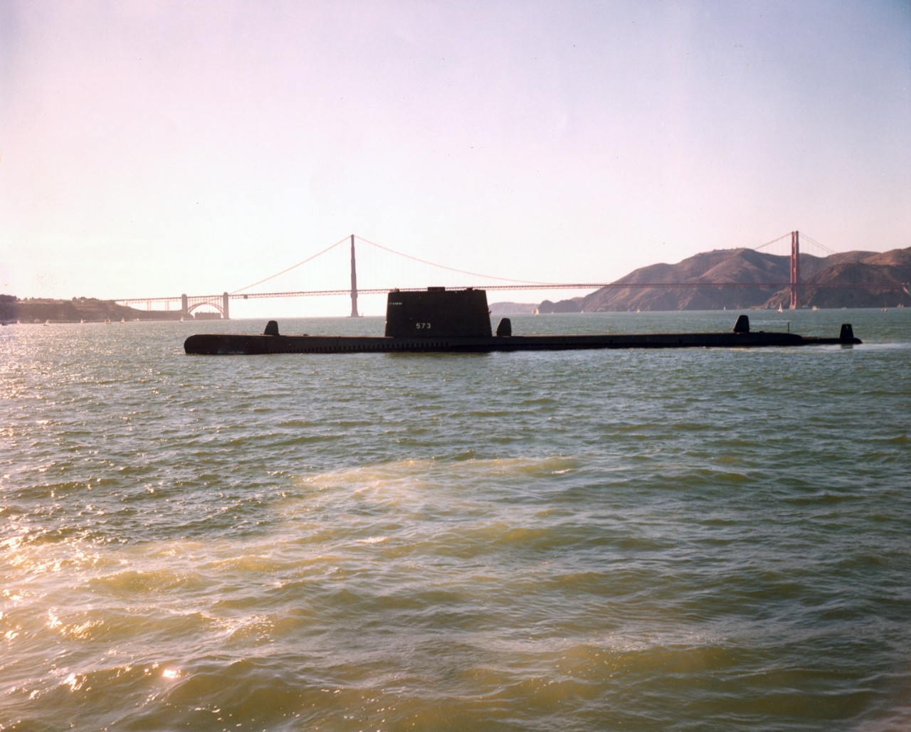USS Salmon (SS-573) underway in San Francisco Bay