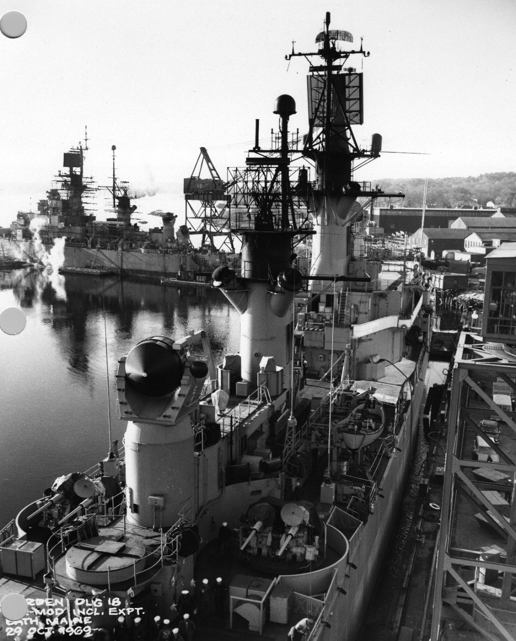 USS Worden (DLG-18) inclining experiment, Bath, Maine, 29 October 1969.