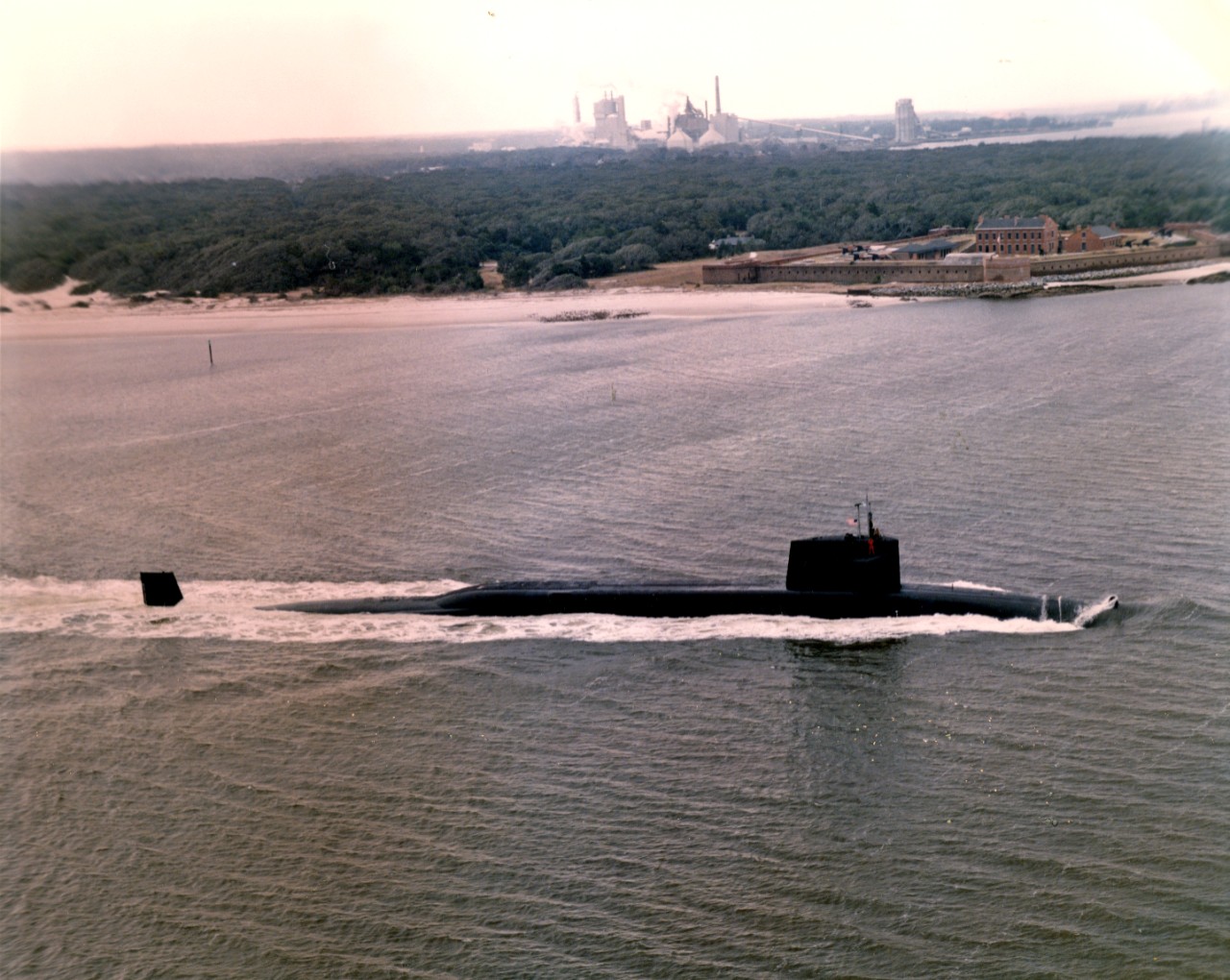 USS Casimir Pulaski (SSBN-633) passing Fort Clinch, Amelia Island, inbound to King's Bay, Georgia.