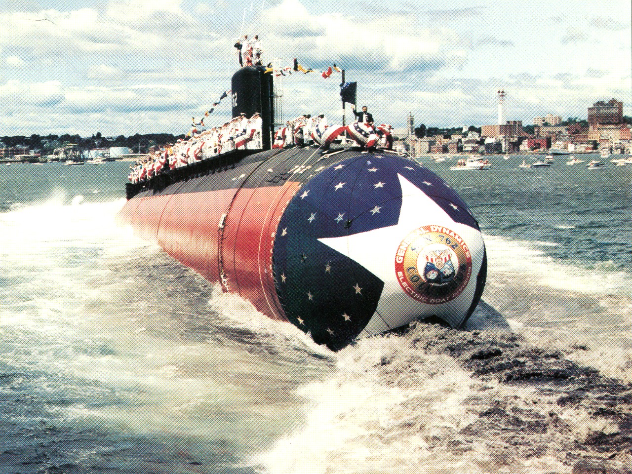 Launching of USS Columbus (SSN-762) at Groton, CT. August 1, 1992. 