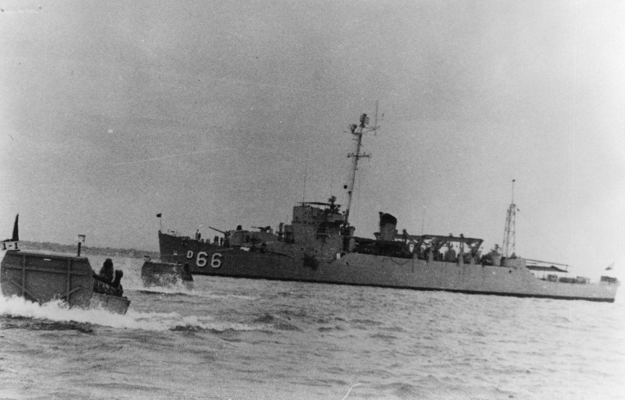 USS Enright (APD-66) operating with landing craft