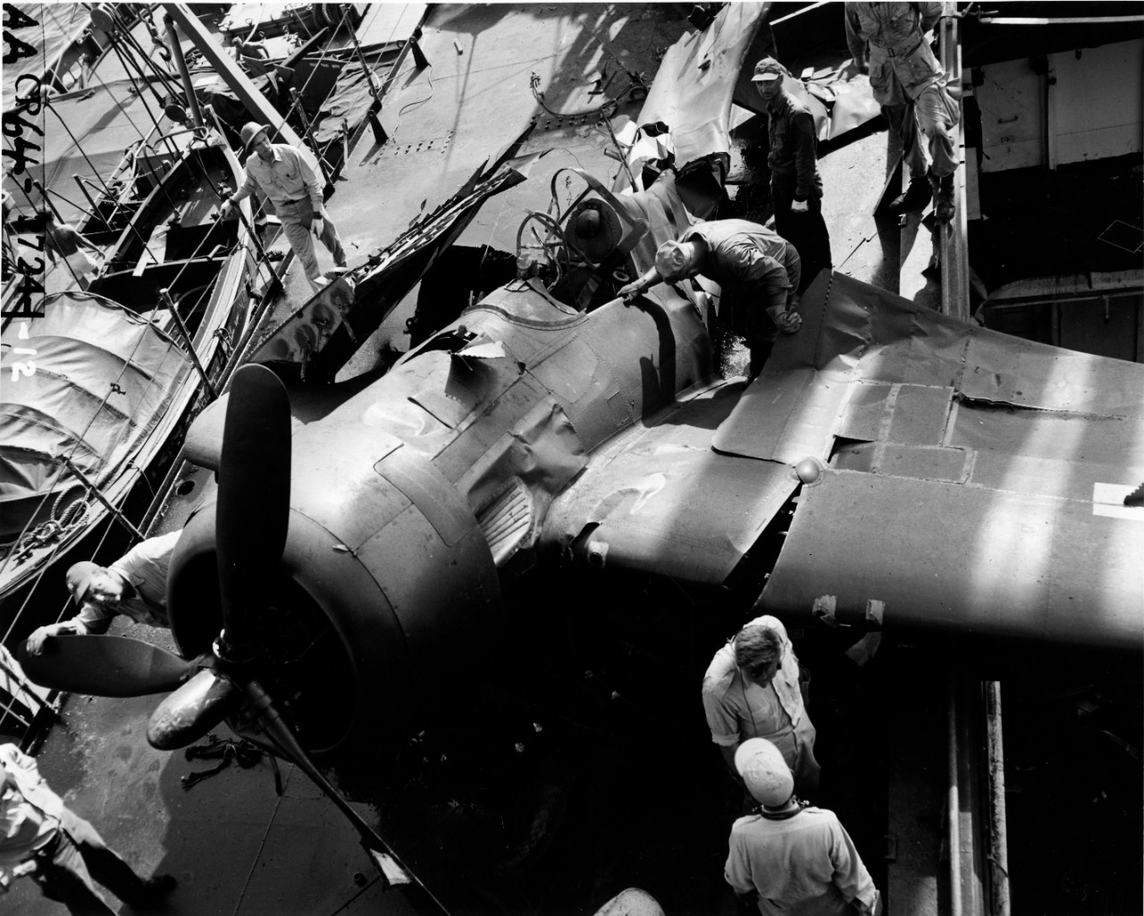 <p>L 53-31-04 Atomic Bomb Damage Bikini Atoll Airplanes on USS Crittenden&nbsp;</p>
