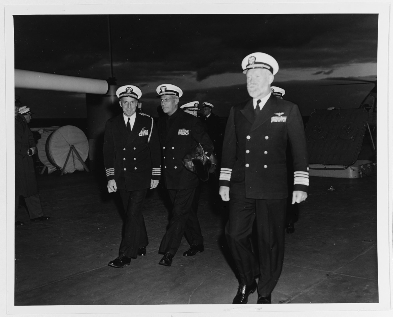 Captain Emmet O'Beirn, USN; Admiral Jerauld Wright, USN; Vice Admiral Robert B. Pirie, USN