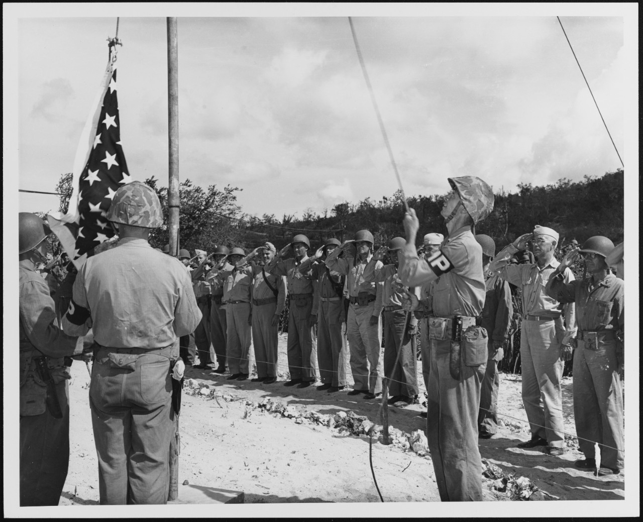Flag raising at Tinian, 3 August 1944.