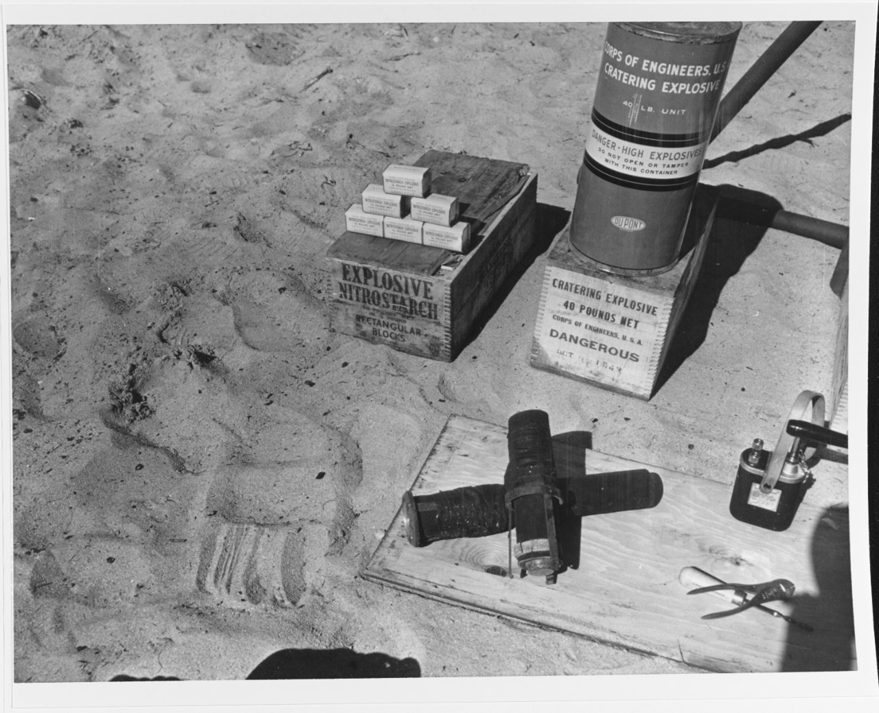 Explosives on display at amphibious training base, Fort Pierce, Florida.