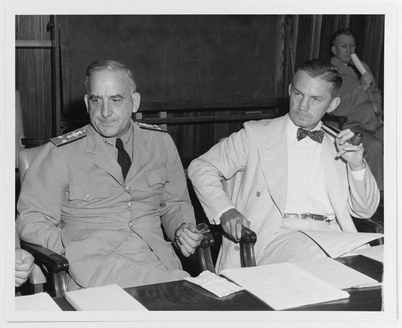 Vice Admiral Daniel E. Barbey, USN, and Secretary of the Navy James Forrestal