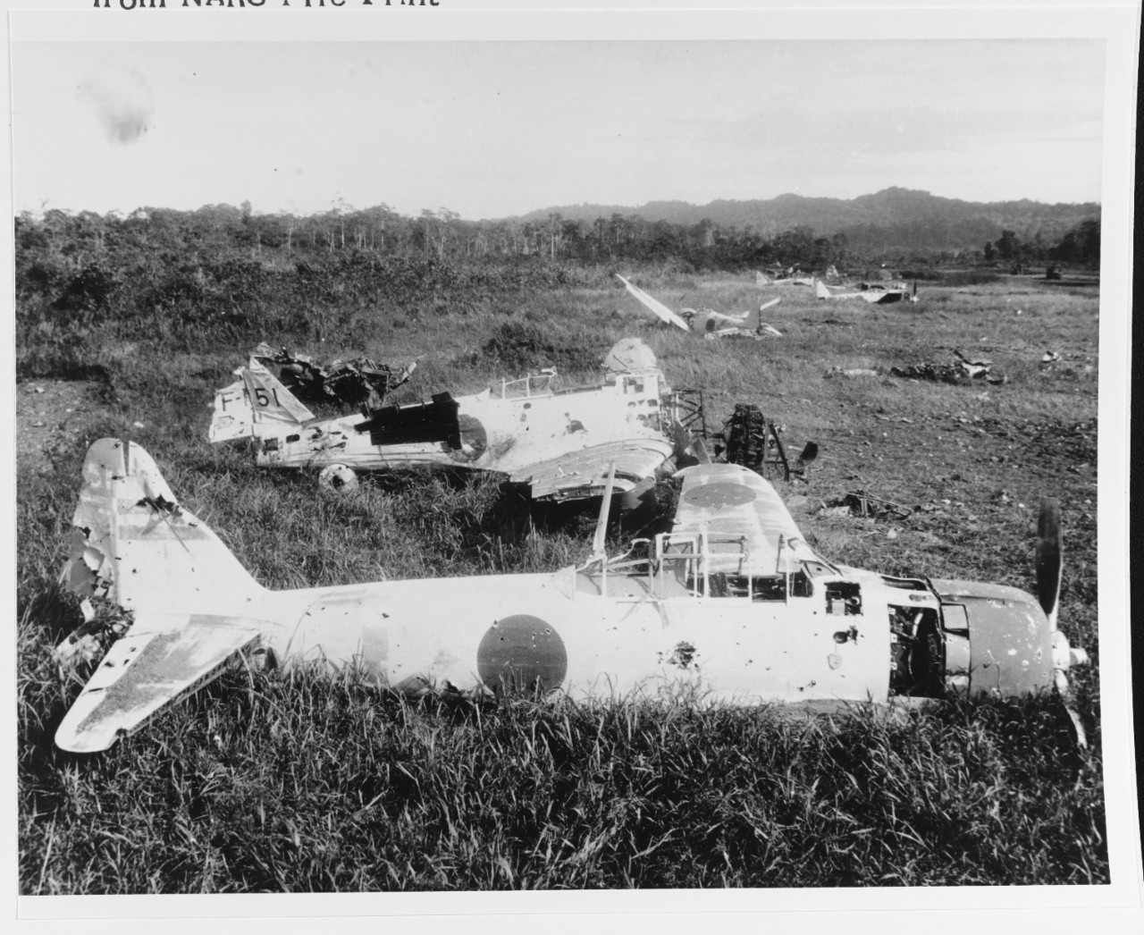 Wrecked Japanese Navy Mitsubishi A6M "Reisen" ("Zero") fighters
