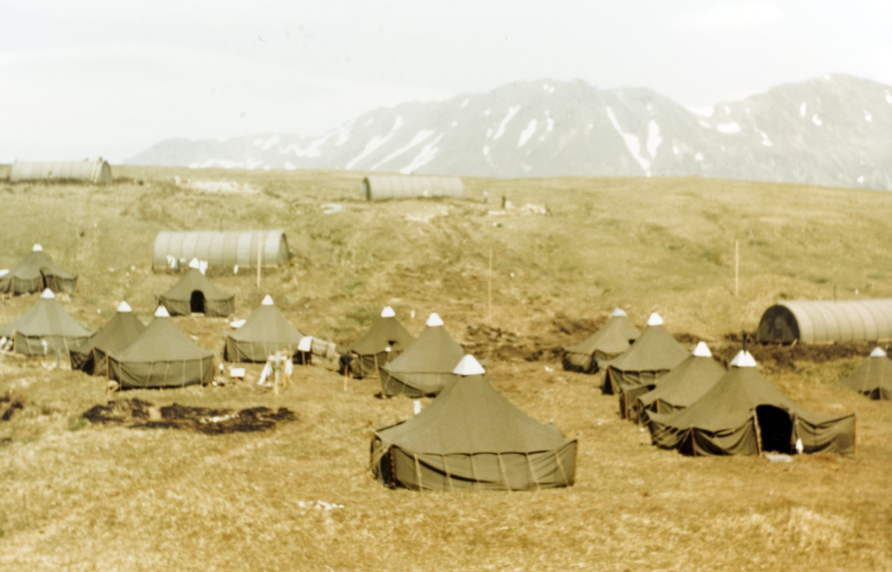 Tents and Quonset Huts in a quarters area, 20 October 1944
