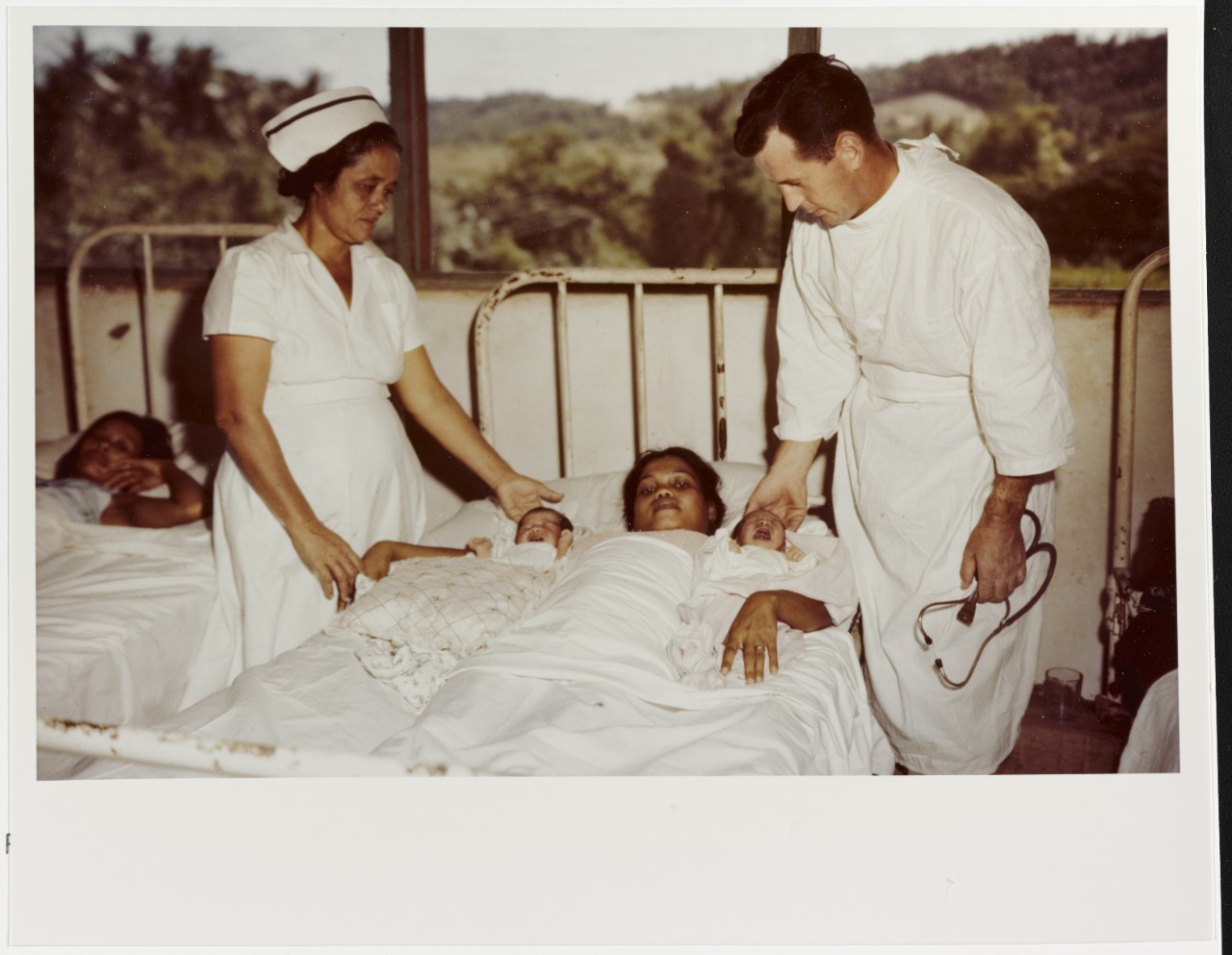Lieutenant Edgar L. Aaberg, USNR (MC) in hospital in Agana, Guam, 1944-1945