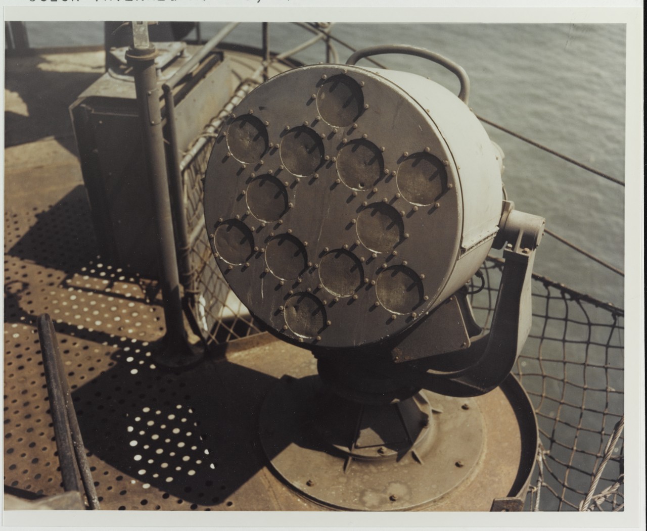 Loudspeakers on flight deck of a training escort carrier, circa 1943-1945