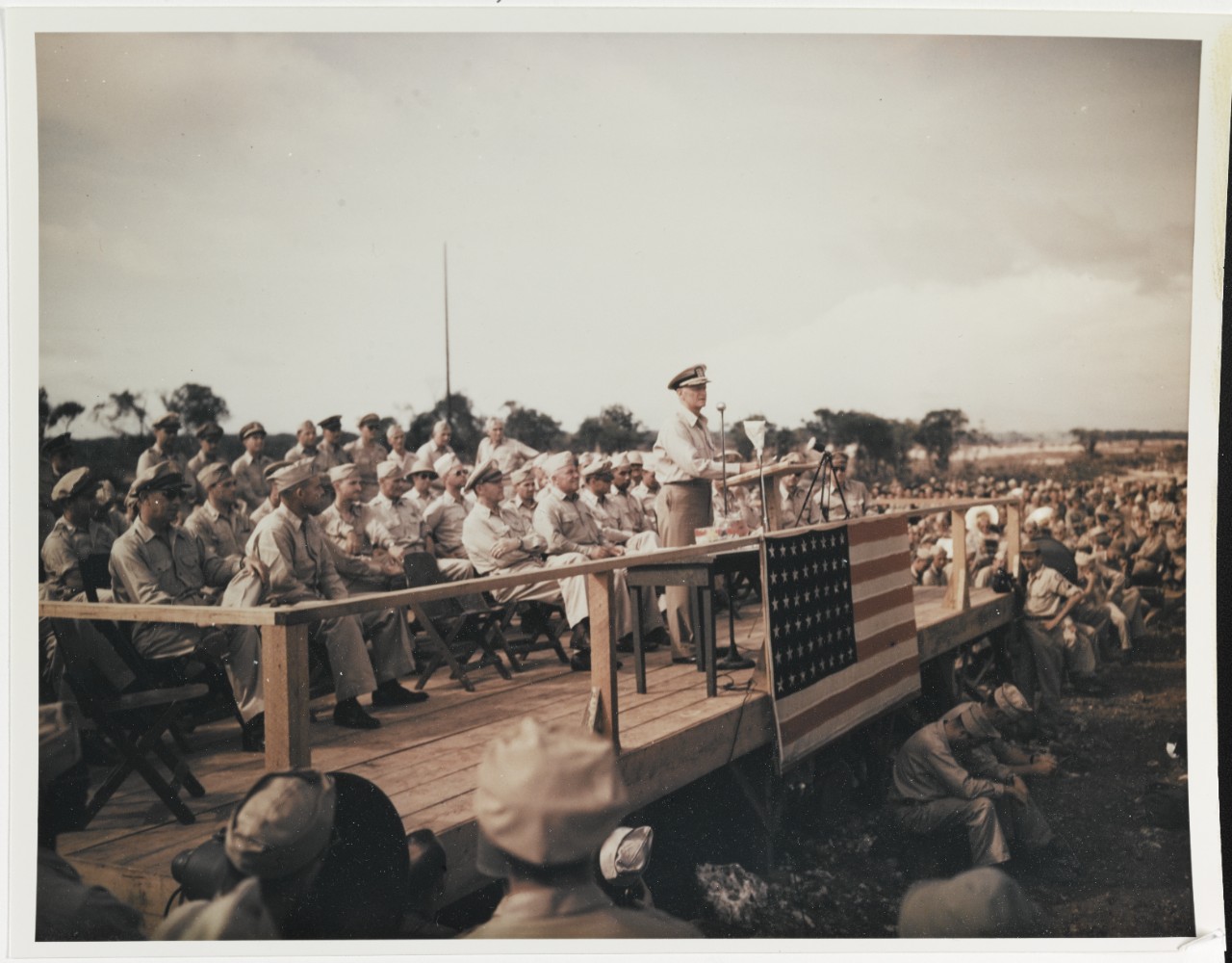 Fleet Admiral Chester W. Nimitz at Northwest Field, Guam, 1 June 1945