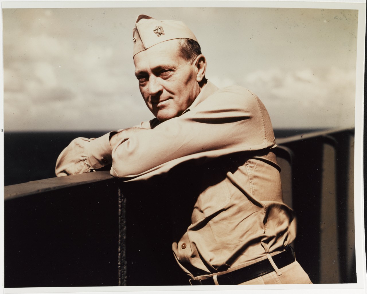 Rear Admiral Wilder D. Baker, USN on USS HANCOCK (CV-19), Chief of Staff to Vice Admiral John S. McCain, circa 1944-1945