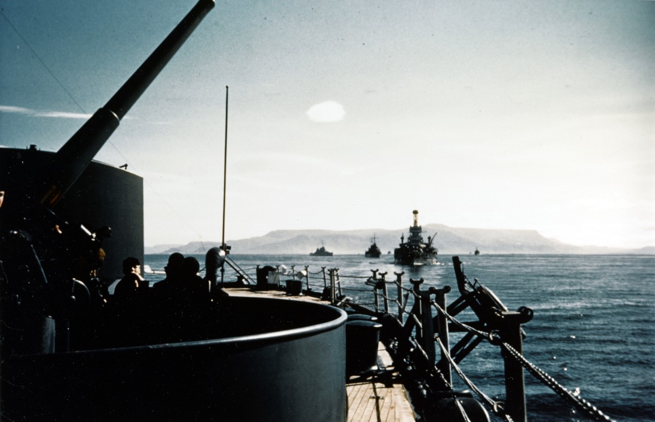 Occupation of Iceland, July 1941. Seen from the Quarterdeck of USS NEW YORK (BB-34)
