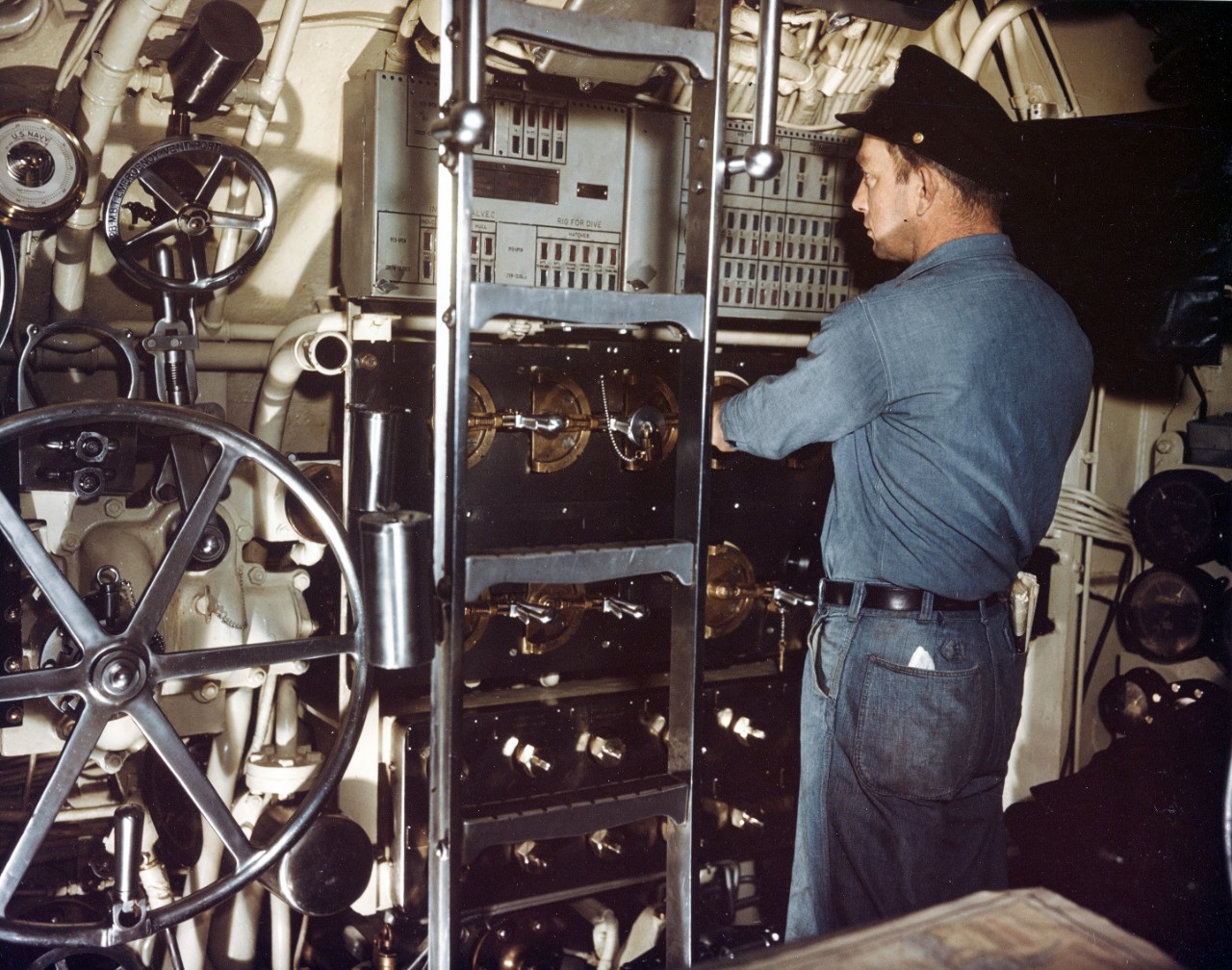 Submarine Control Station manned by a Chief Petty Officer, during World War II