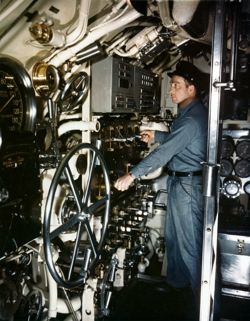 Submarine Control Station manned by a Chief Petty Officer, during World War II