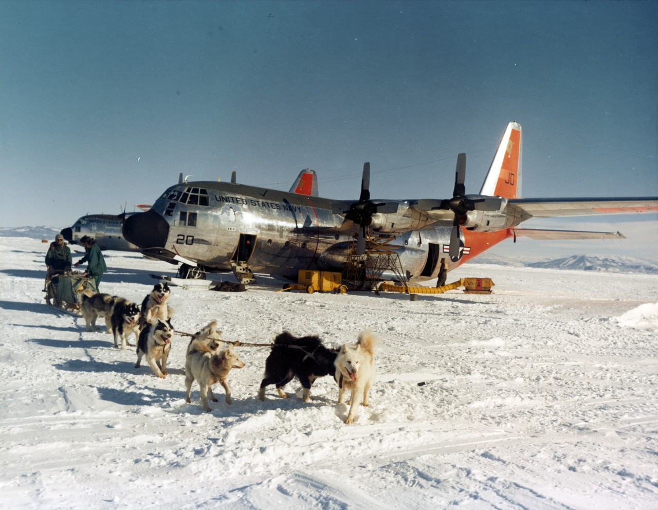 Dog teams on runway of McMurdo Sound, Antarctica. November 4, 1960
