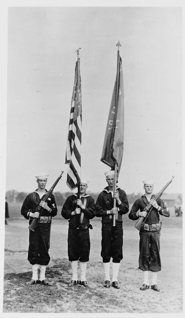Station colors on Soldiers Field, U.S. Navy Radio School, Cambridge, Massachusetts.