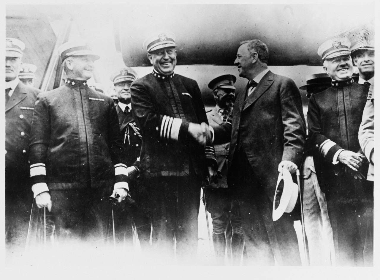 Secretary of the Navy Josephus Daniels being welcomed aboard the USS NEW MEXICO (BB-40) 