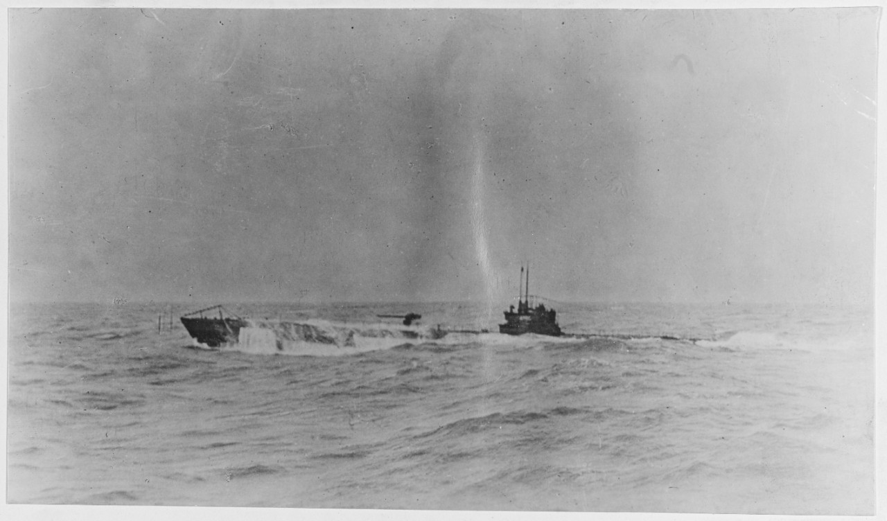 German U-boat no. 90 at sea in 1918.