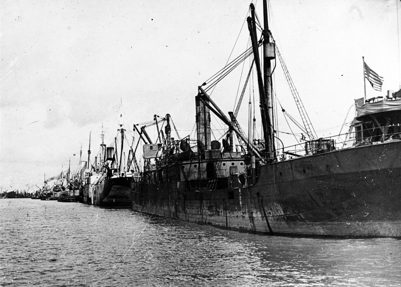 American merchant ships at anchor, Bordeaux, France, 1918.