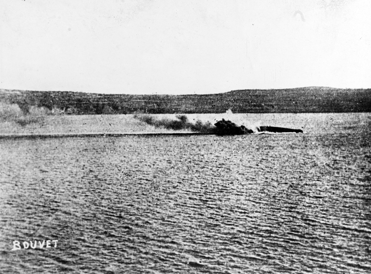 Last of BOUVET (1896-1915), French Battleship mined at Dardanelles.   