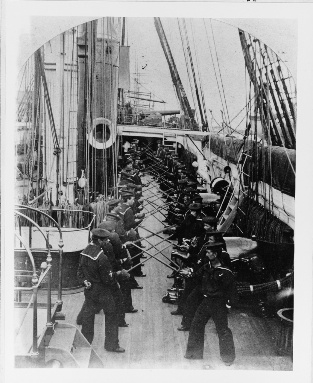 Crew of USS LANCASTER (1859-1915) in 1883. 