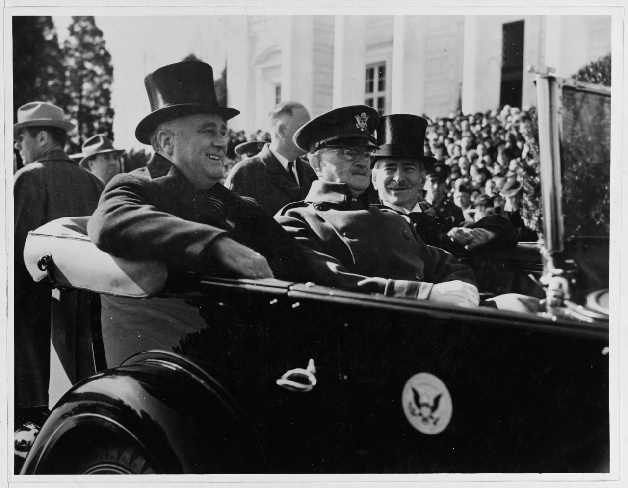 President Franklin D. Roosevelt, General John J. Pershing, U.S. Army, and Secretary of the Navy Claude Swanson