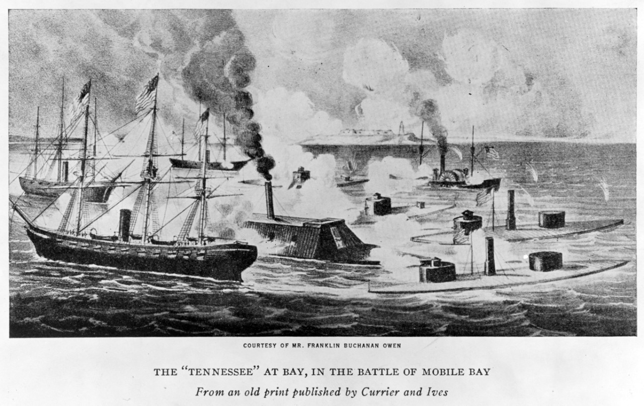 Photo #: NH 1055  The 'Tennessee' at Bay, in the Battle of Mobile Bay, 5 August 1864