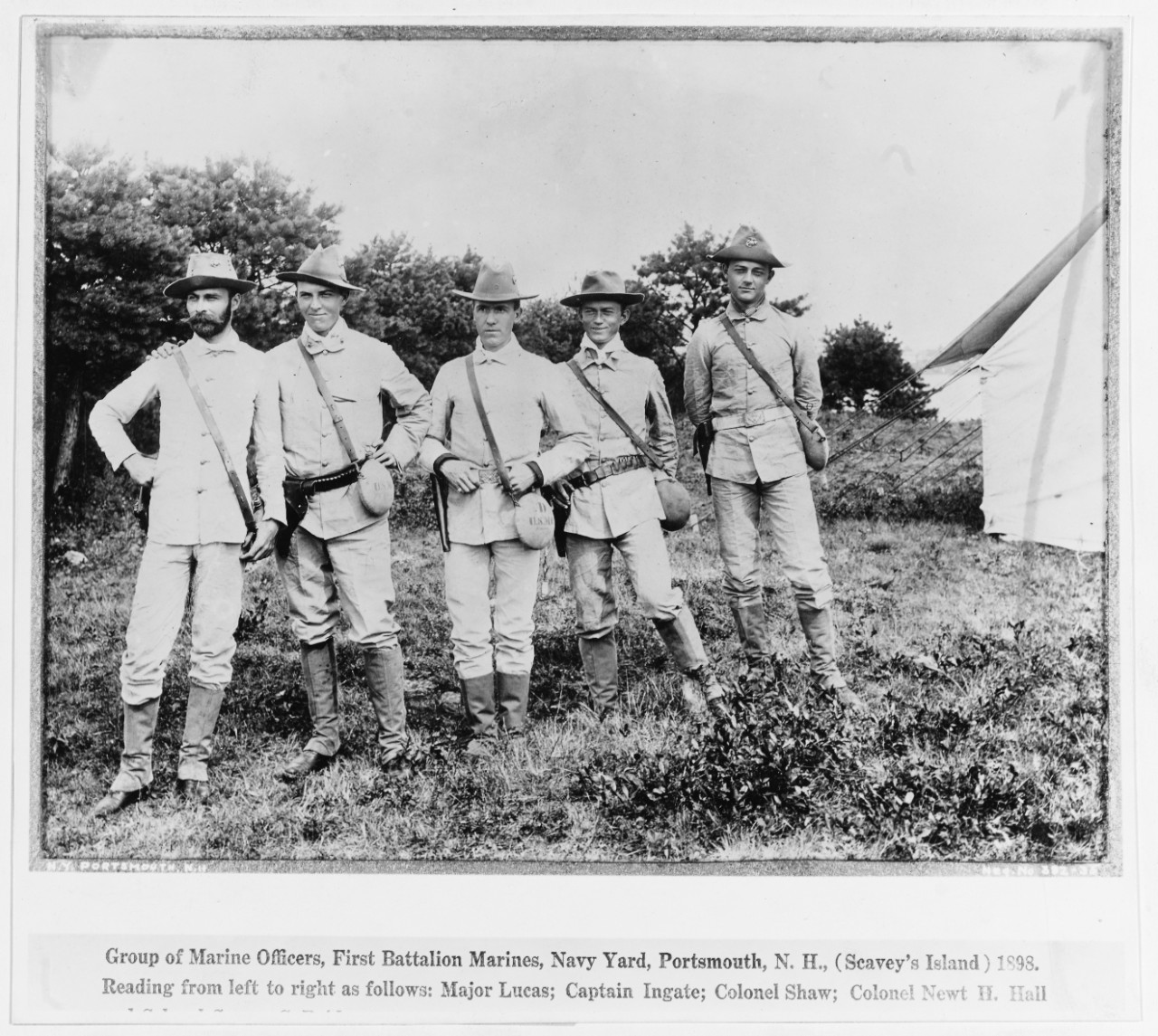 Marine Officers, First Battalion, U.S. Marine Corps, Navy Yard, Portsmouth, New Hampshire (Scavey's Island) 1898. 