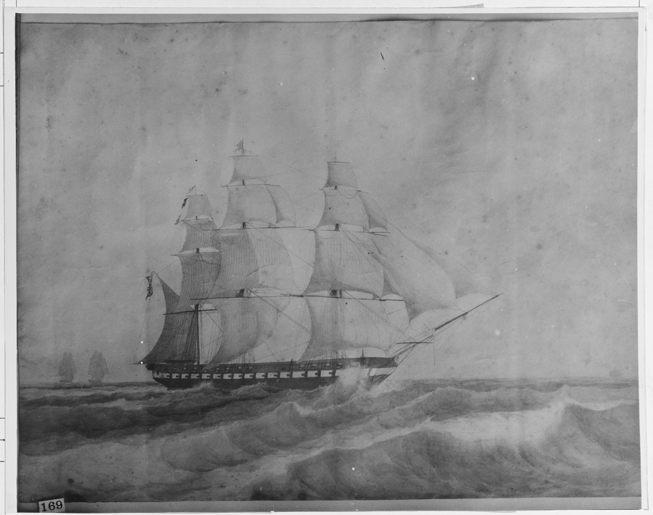 Watercolor of an early American frigate