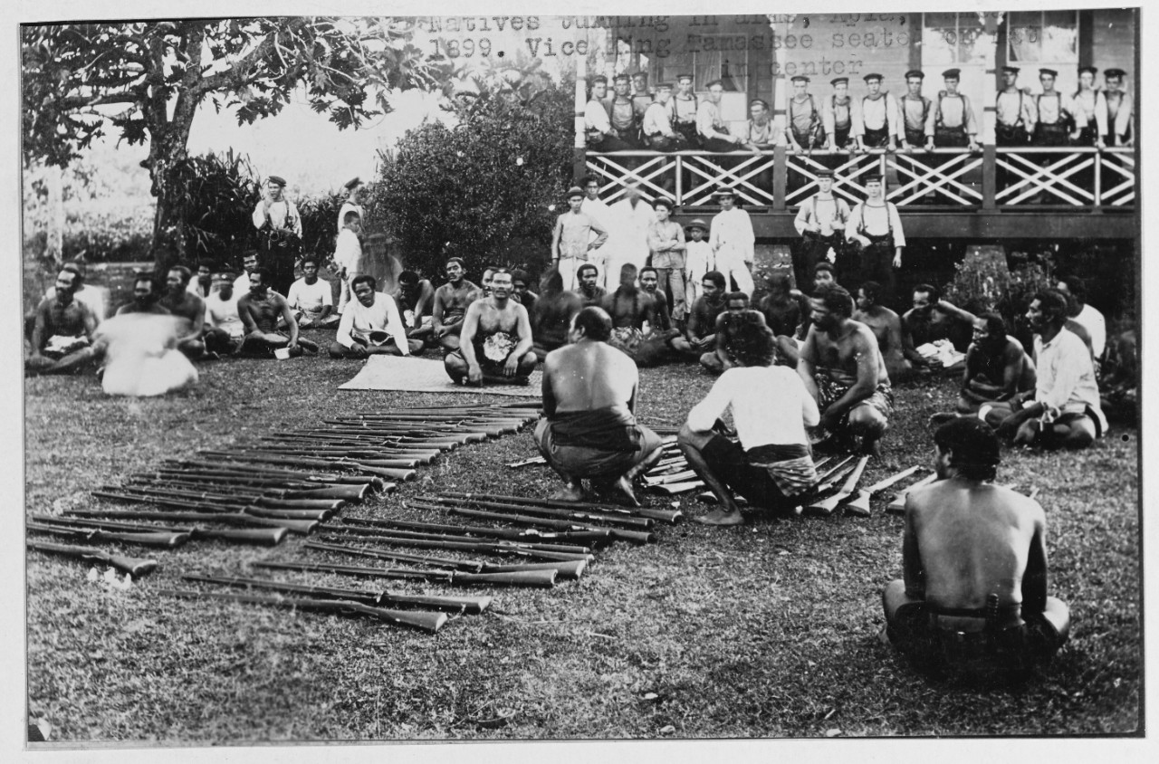 Natives turning in arms, Apia, Samoa, 1899.