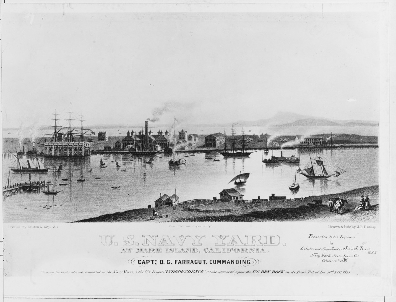 U.S. frigate INDEPENDENCE in dry dock at Mare Island Navy Yard, 1855.