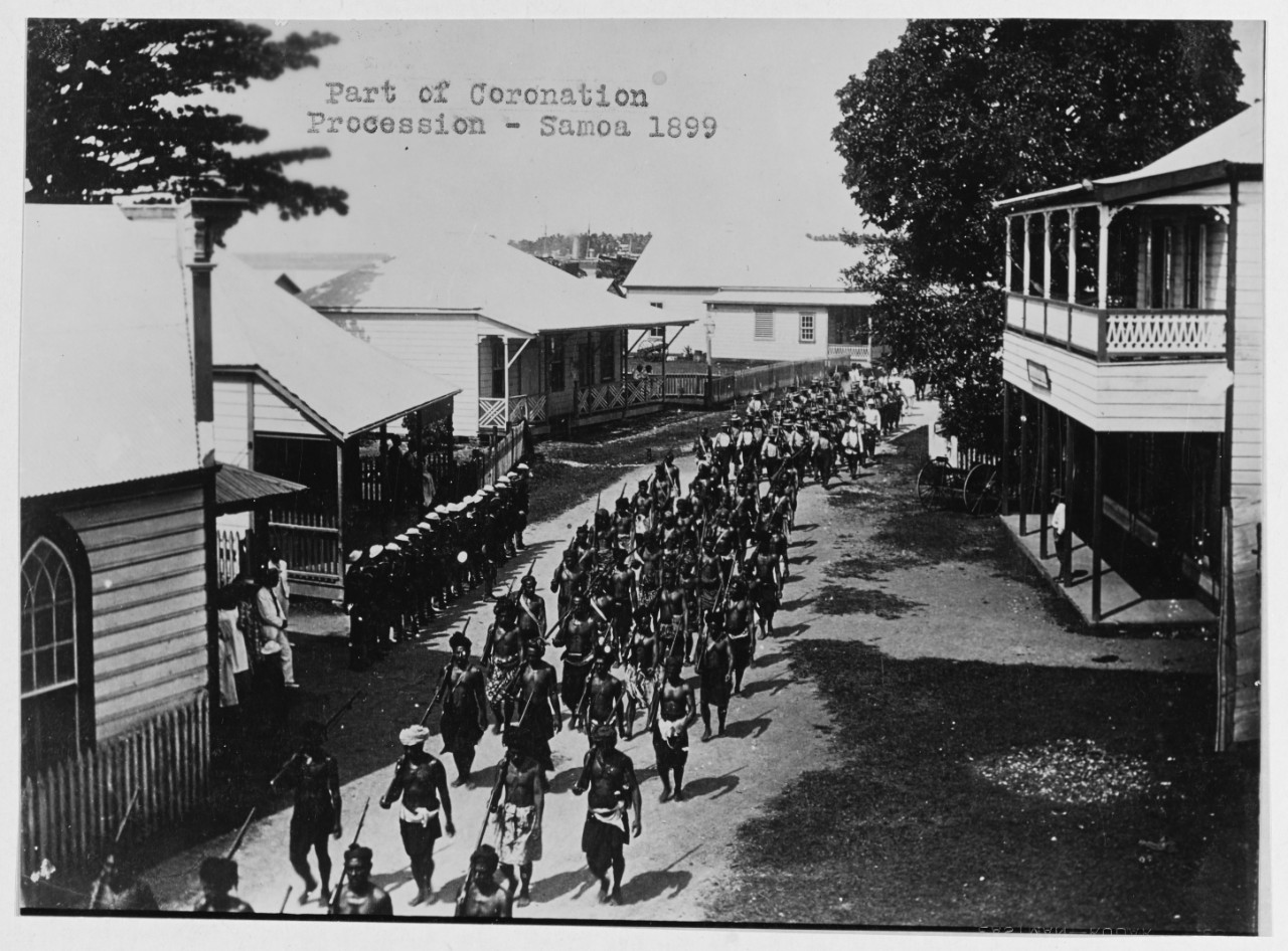 Part of a coronation procession, Samoa, 1899.