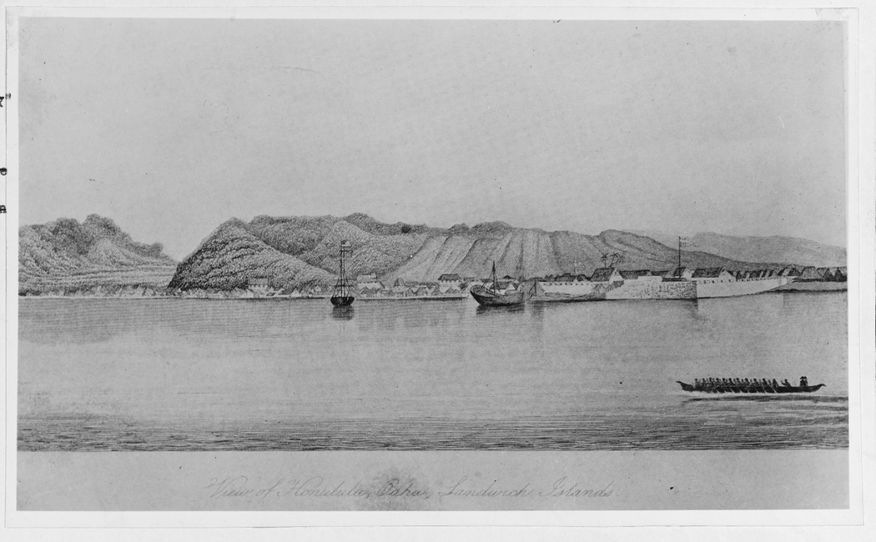 View of Honolulu, Oahu, Sandwich Islands and fort, 1837.
