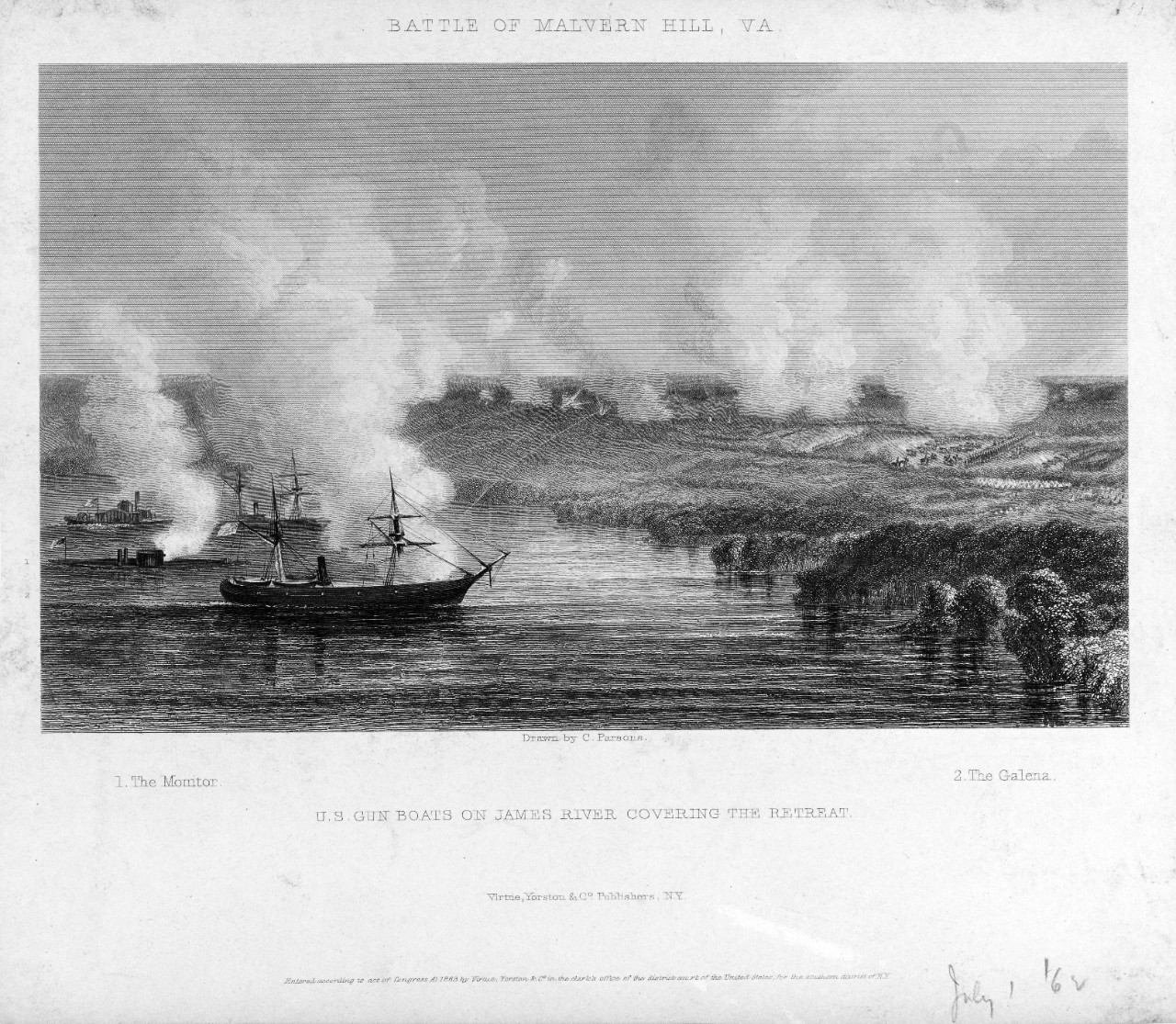 Photo #: NH 1853  &quot;U.S. Gun Boats on James River covering the Retreat.&quot;