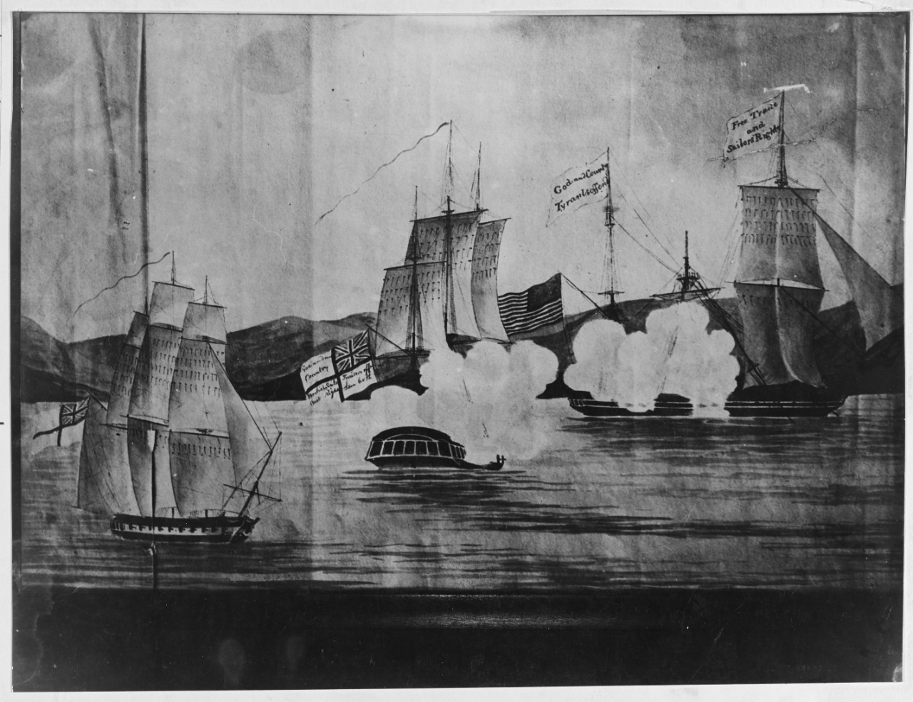 U.S.S. ESSEX and Her Prizes--Battle between the U.S.S. ESSEX under Captain David Porter and the H.M.S. PHOEBE and CHERUB off Valparaiso, Chile, March 28, 1814. 