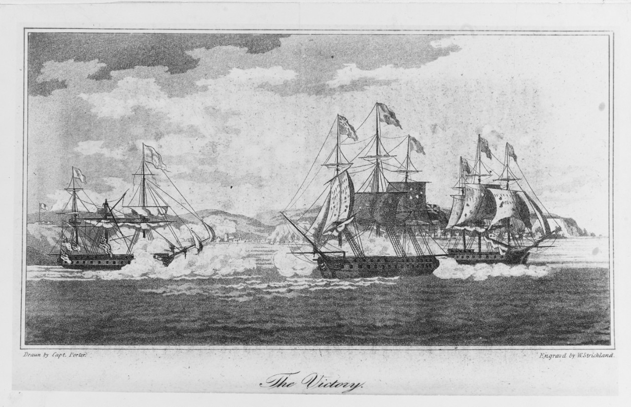 Battle between the U.S. Frigate USS ESSEX and HMS PHOEBE and HMS CHERUB, March 28, 1814, off Valparaiso, Chile. 