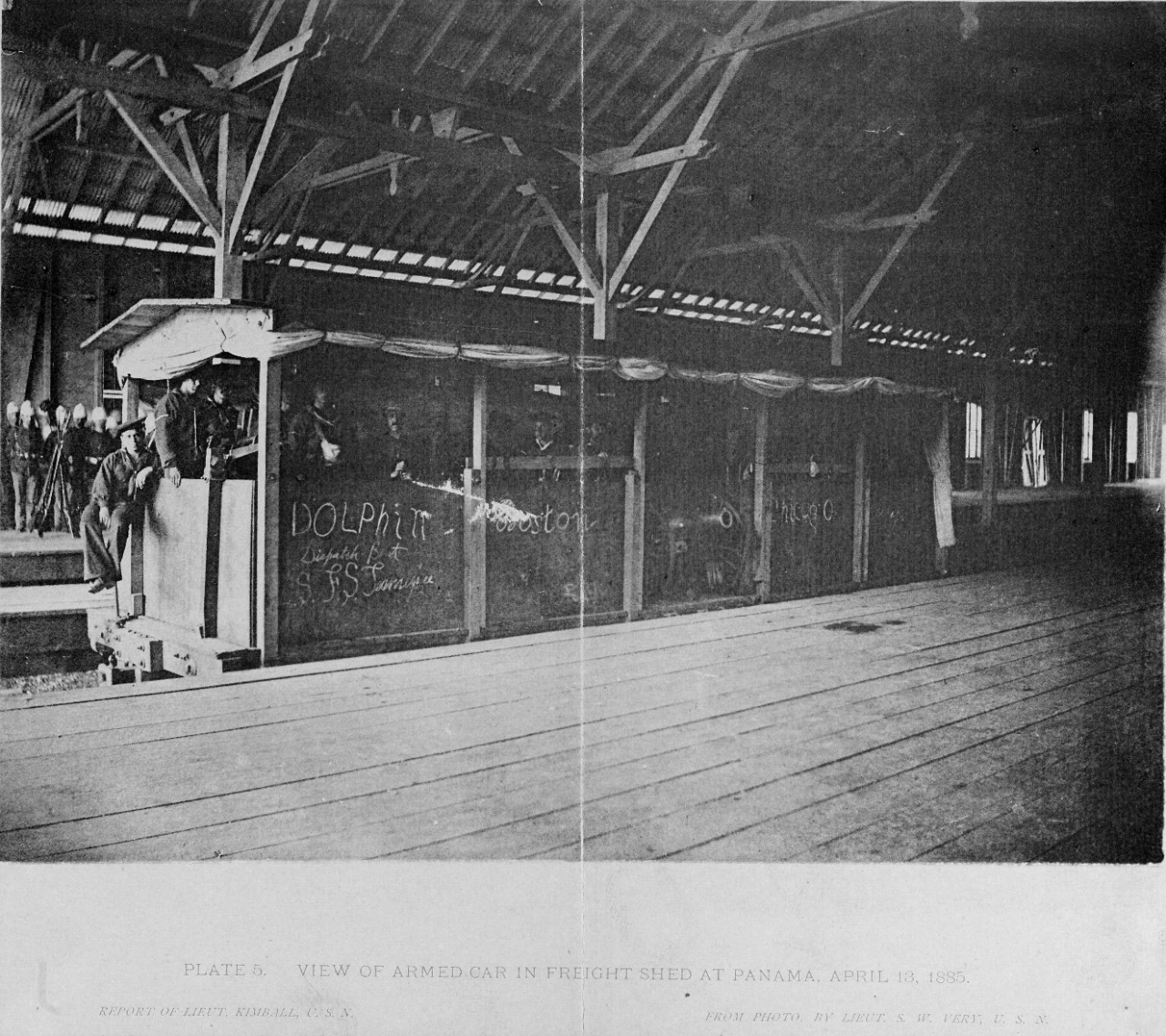 View of Armed Car in Freight Shed at Panama, April 13, 1885. 