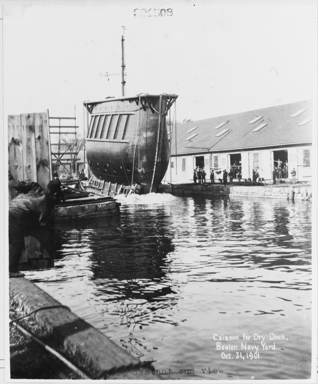 Launching of caisson for Dry Dock #1 (1901), Boston Navy Yard