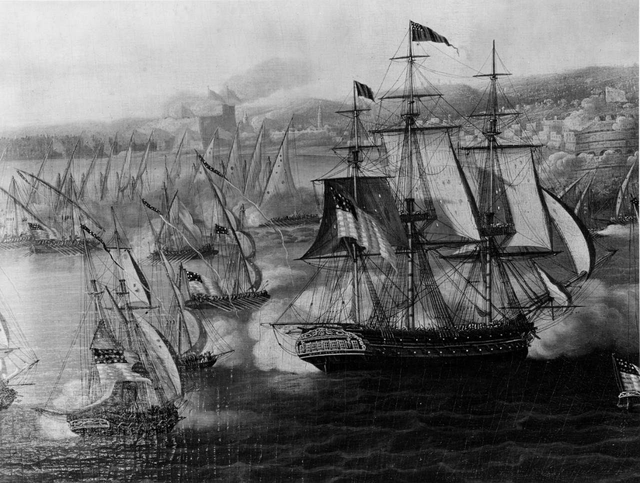 Section of Painting of Battle of Tripoli, Preble Squadron, August 3, 1804. 