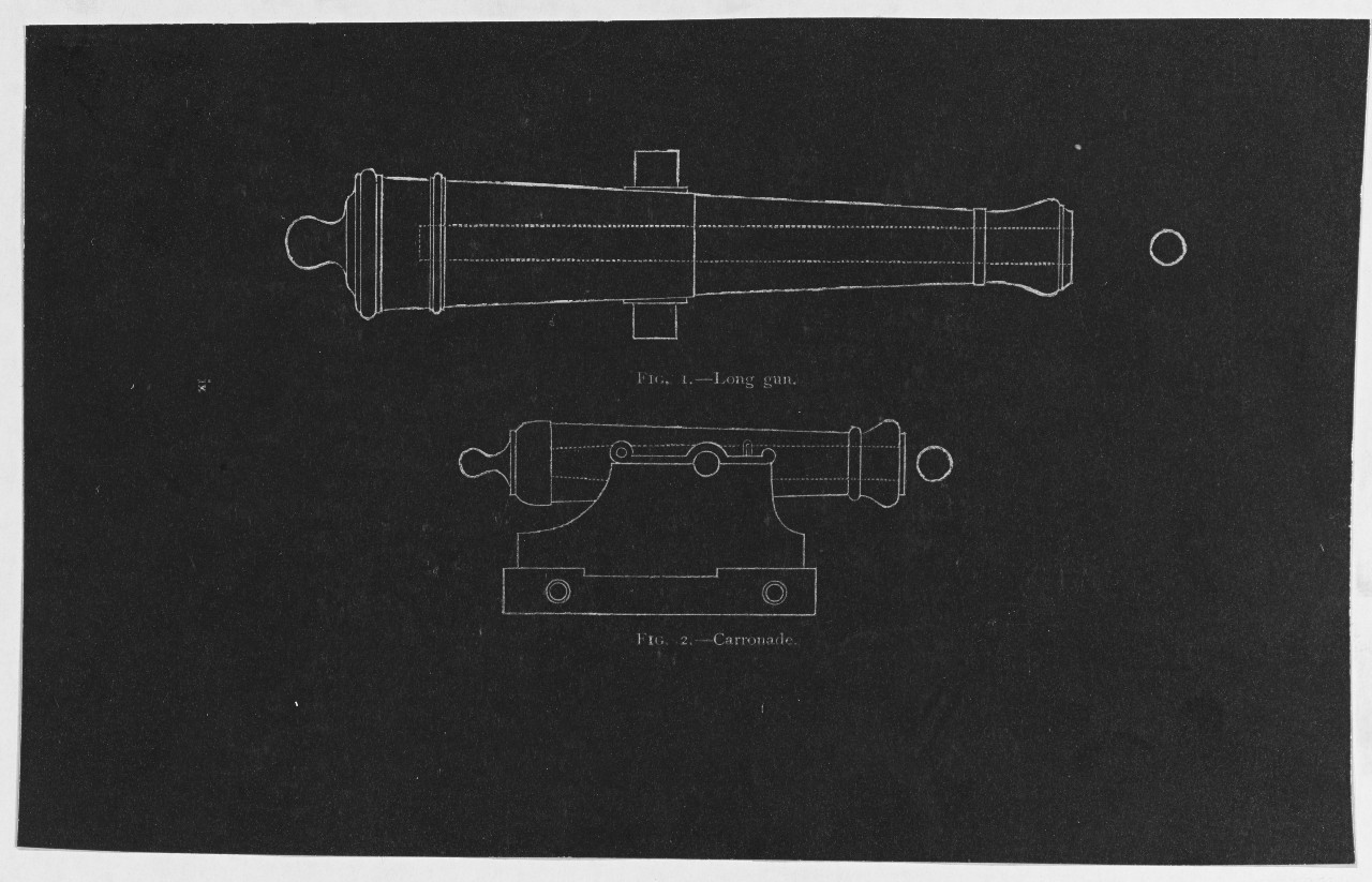 Drawings of long gun and a carronade