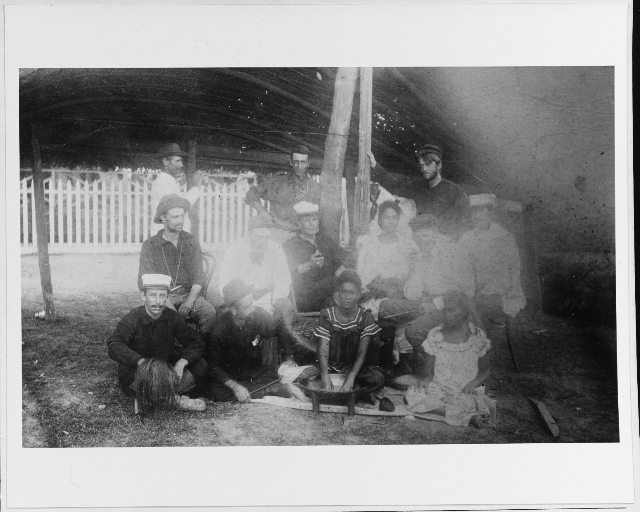 British and American officers having kava at Camp Moulinuu, Samoa, 1899.