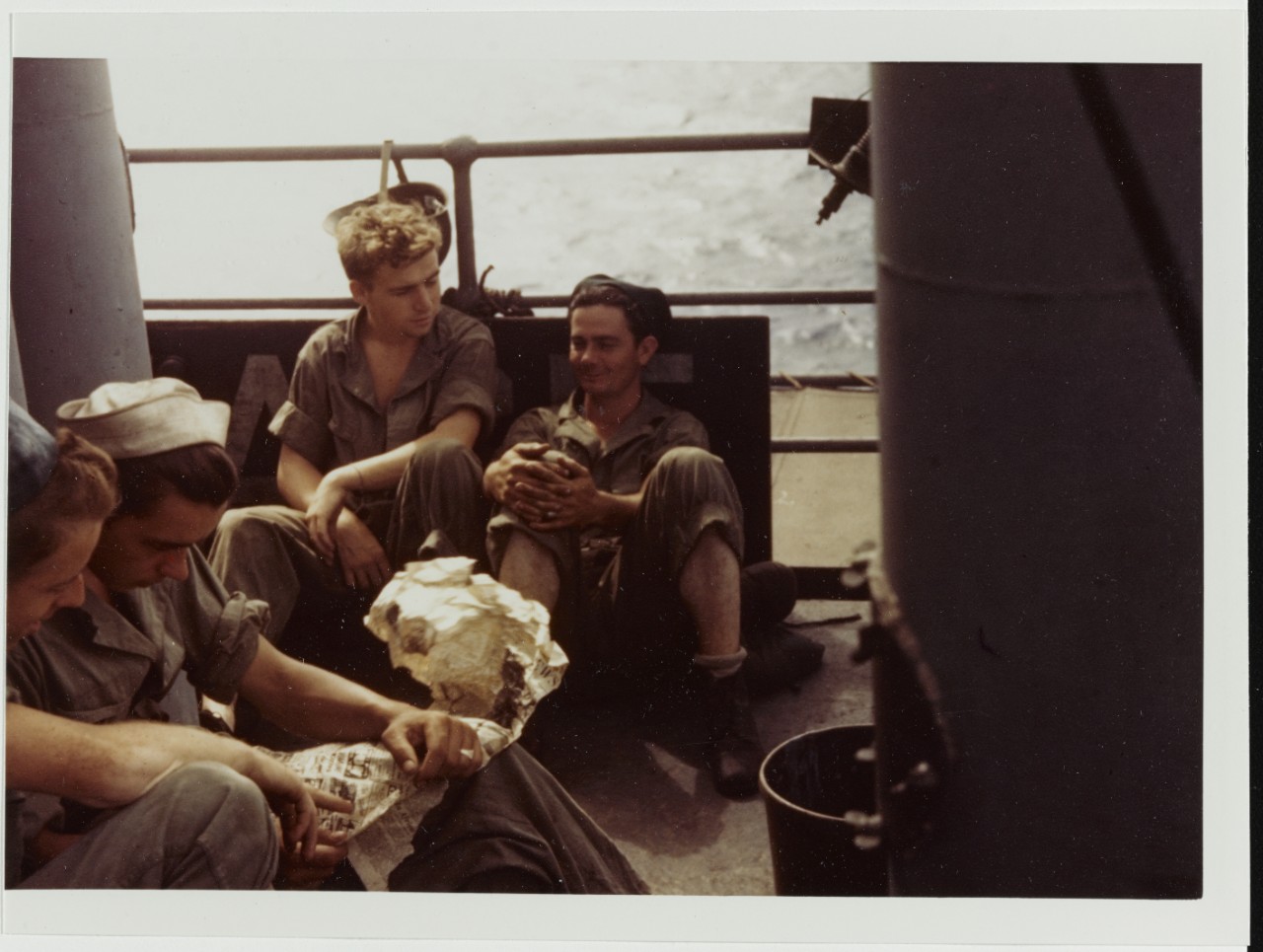 USCGC CAMPBELL (WPG-32). Crewmen relaxing on deck, 1943