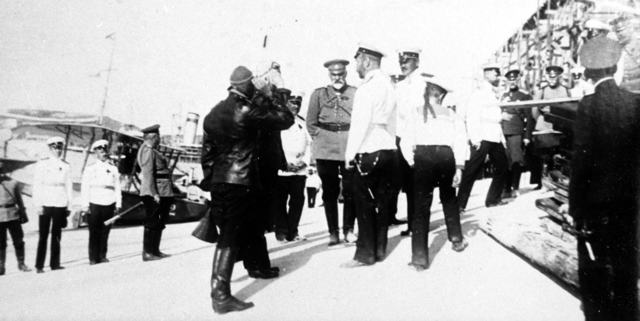 Tsar Nicholas II inspecting a Russian naval air base at Sevastopol in 1915 or 1916.