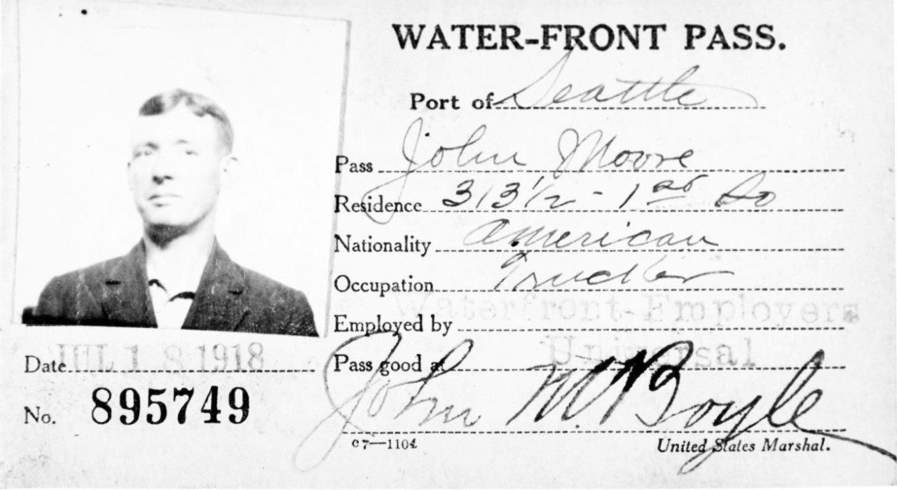 Water-front pass card, for Port of Seattle.