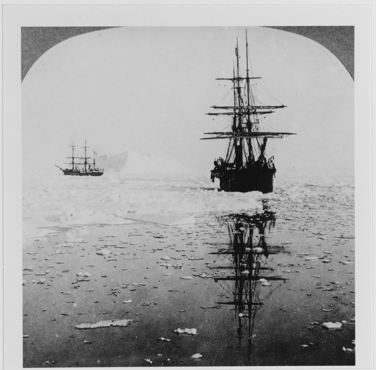 Whalers DIANA and NOVA ZEMBLA cruising in the icy waters of Dexterity Harbor, off Baffin Island, circa the early 1900s
